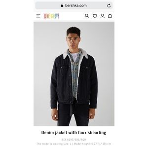 BERSHKA lined black denim jacket
